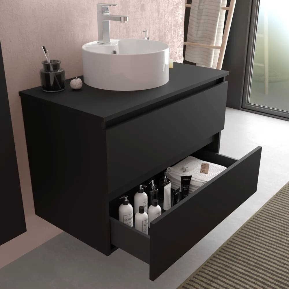 Mueble de Baño BEQUIA 80cm Negro mate, Lavabo sobre encimera Leroy Merlin