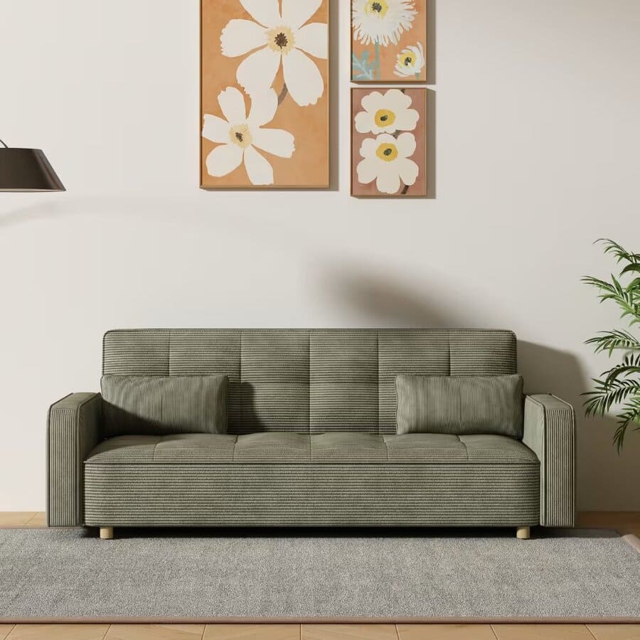 Sofá convertible de pana verde de Maisons Du Monde