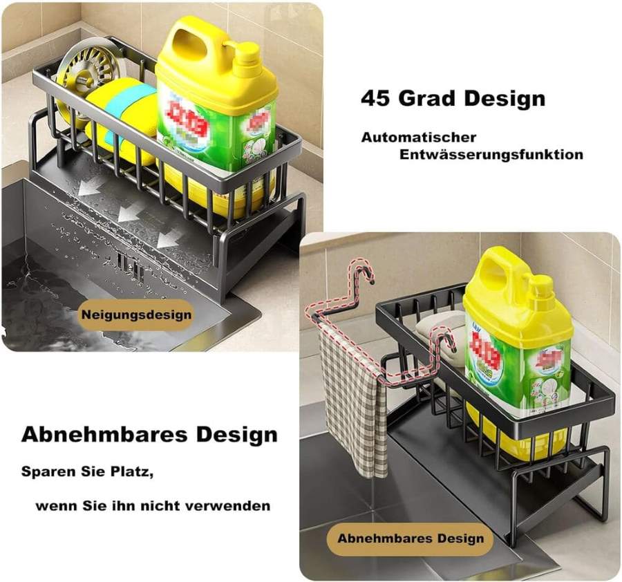 ViWaVee Organizador Cocina Amazon, Organizador Fregadero Acero Inoxidable con Bandeja de Drenaje