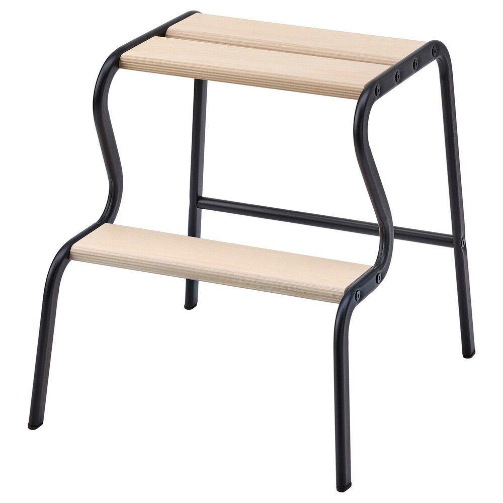 GRUBBAN Taburete con escalón, negro, abedul IKEA