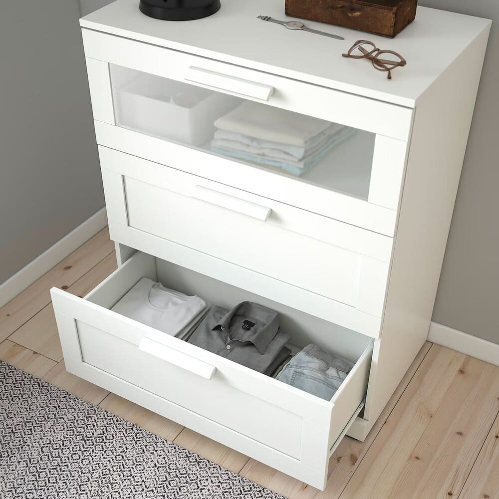 IKEA BRIMNES Cómoda de 3 cajones, blanco vidrio esmerilado