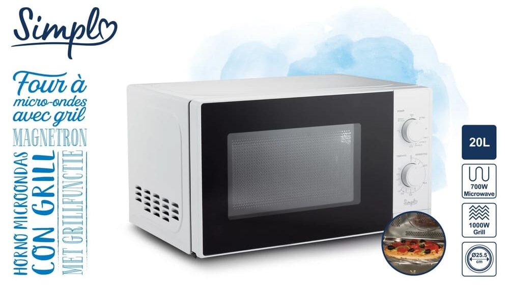 Microondas con Grill Simpl SMG20L-24, 700 W, 20 L, 9 Niveles de Potencia - Blanco de Carrefour