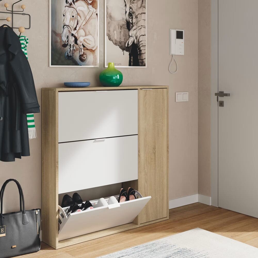 Mueble zapatero 4 puertas color roble blanco de Maisons du Monde