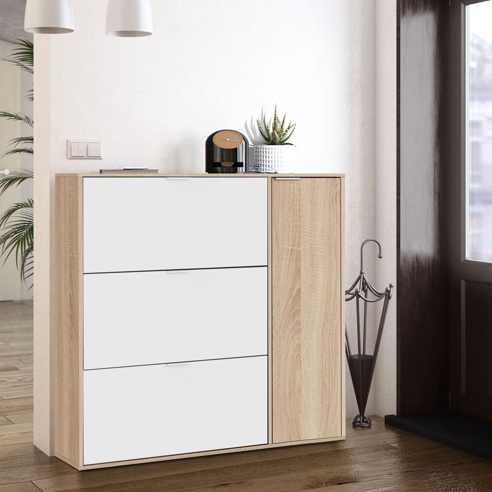 Mueble zapatero 4 puertas color roble blanco