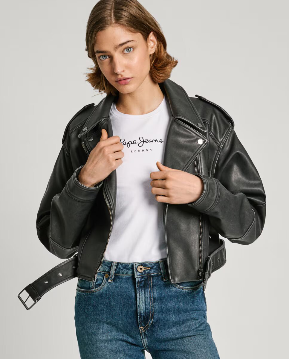 Pepe Jeans Cazadora de mujer biker con cuello solapa