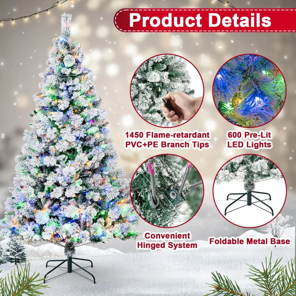 BSHAPPLUS 7.5 ft Pre-Lit Snow Flocked Christmas Tree de Walmart