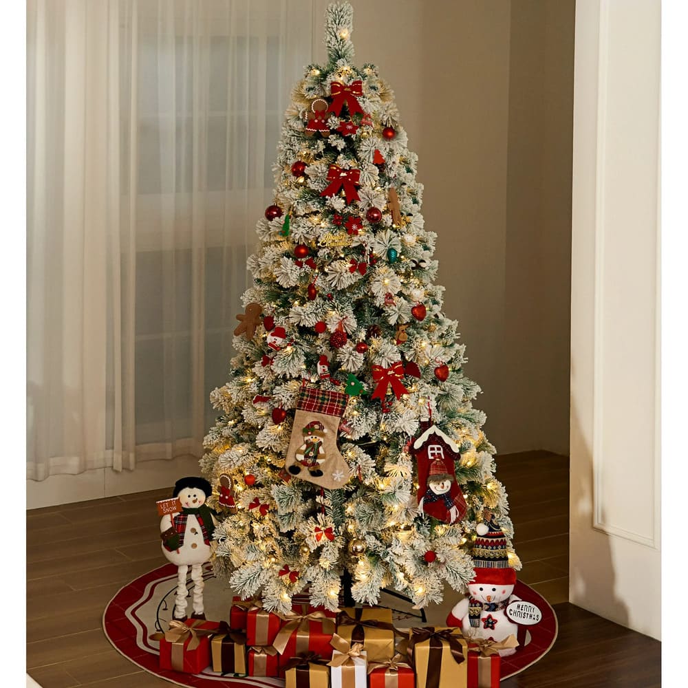 BSHAPPLUS 7.5 ft Pre-Lit Snow Flocked Christmas Tree