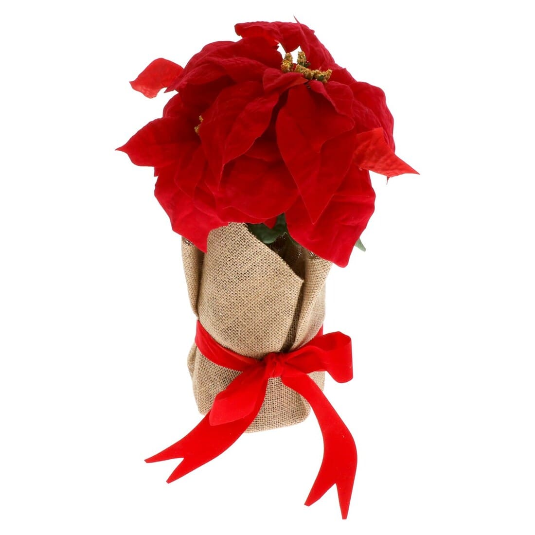 Dollar Tree Faux Poinsettia in Burlap Pot