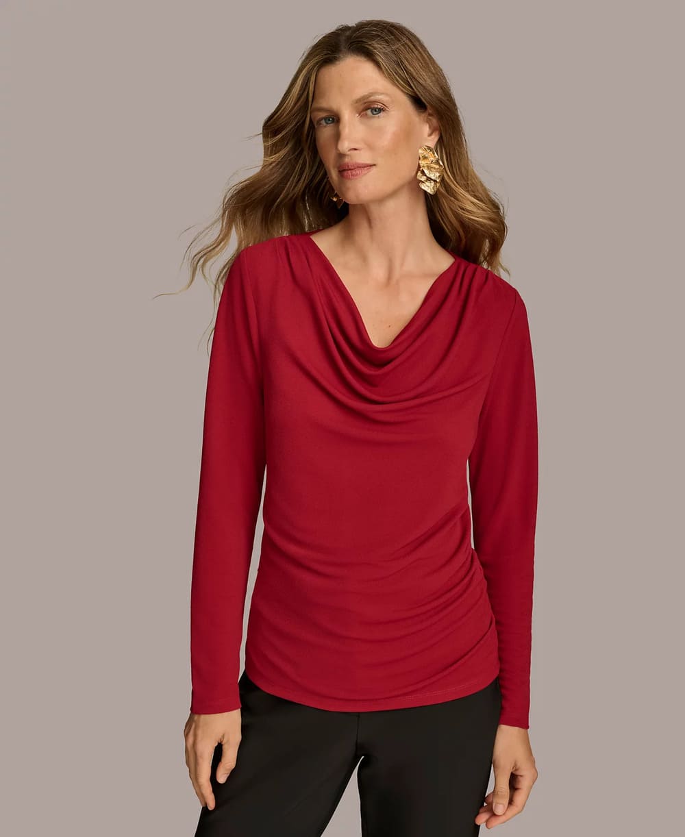 Donna Karan New York Women Cowl-Neck Long-Sleeve Top