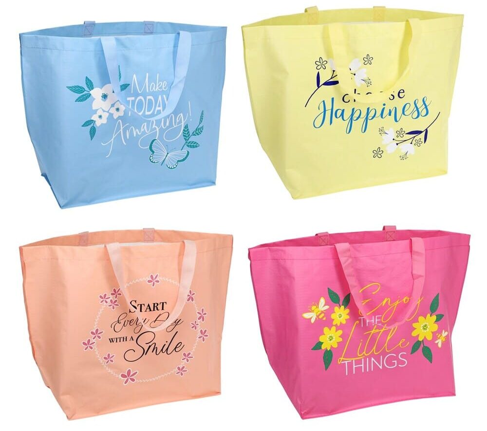 Extra Large Reusable Boat-Shaped Woven Totes with Sentiments,