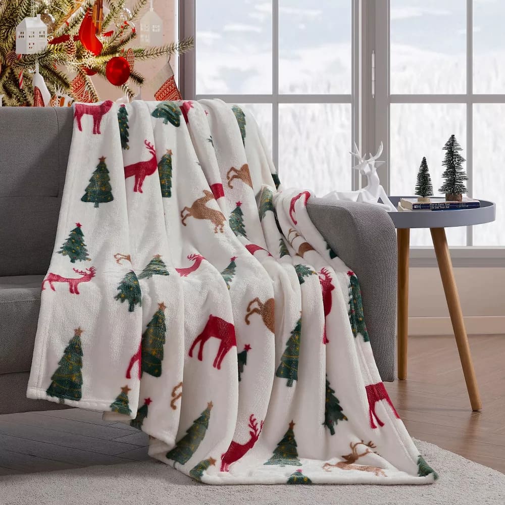 Kate Aurora Christmas Tis The Season Trees & Reindeer Ultra Soft