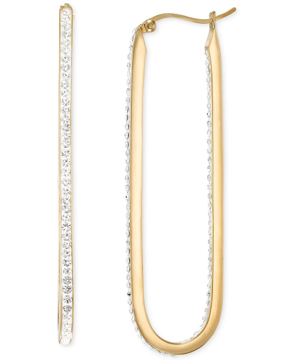 Macys Crystal Pavé Inside Out Paperclip Hoop Earrings