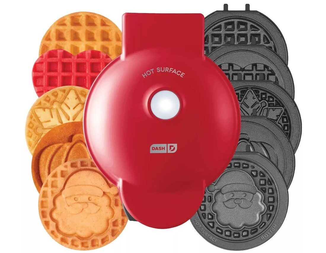 Target Dash Multi Maker Mini Waffle Maker System with 6 Removeable Holiday Plates Red