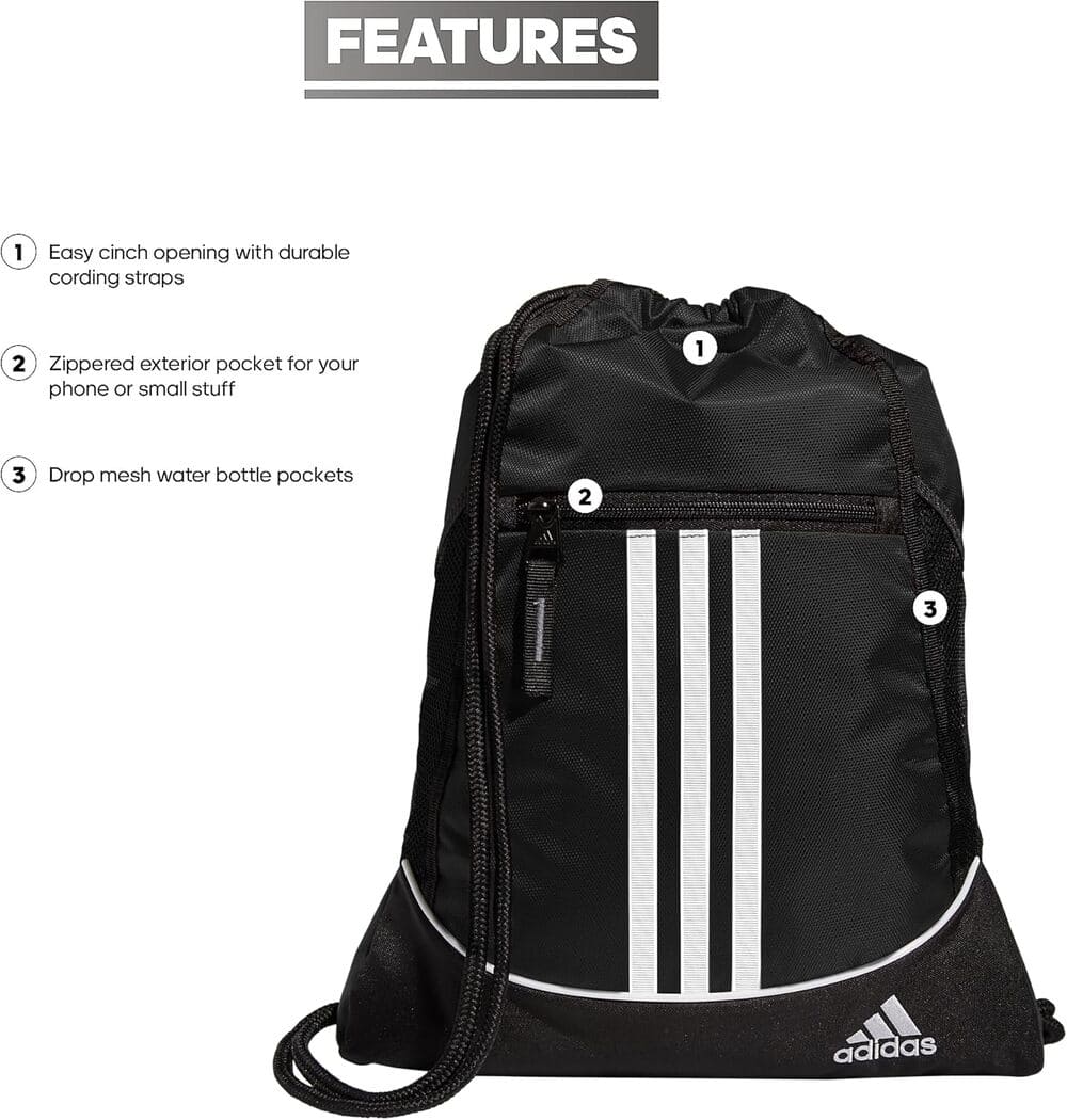 adidas Alliance Sackpack (12L) Lightweight Athletic Small Drawstring Team Sports Workout Bag