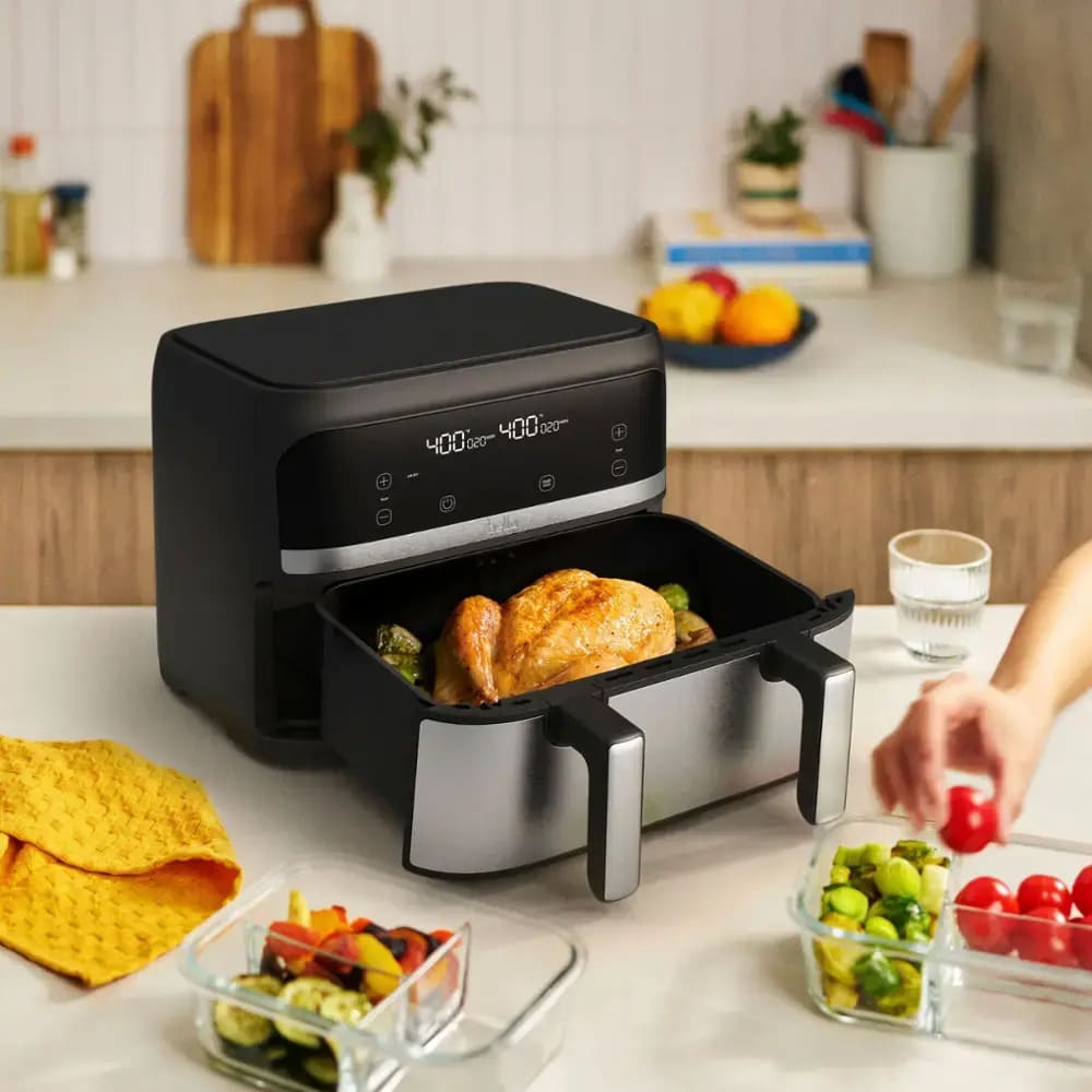 bella PRO - 4-qt. TriZone Touchscreen Air Fryer with Dual Flex Basket - Stainless Steel