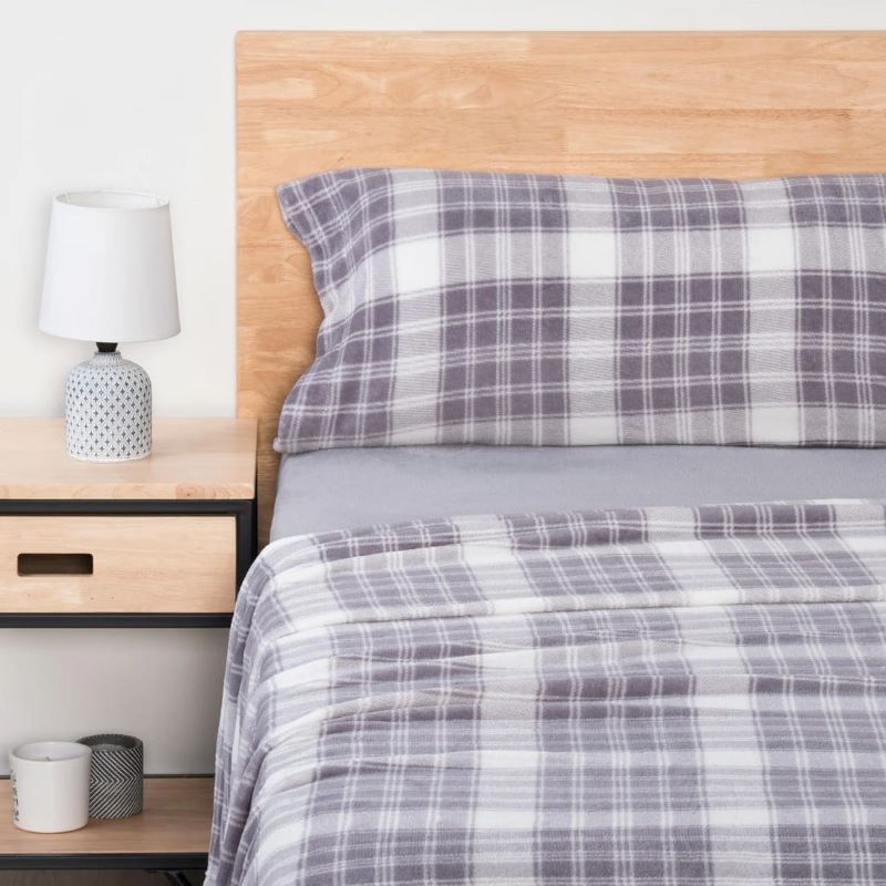 Carrefour Juego Sábanas Tres Piezas Coralina TEX HOME Cuadros Cama 90 cm Gris