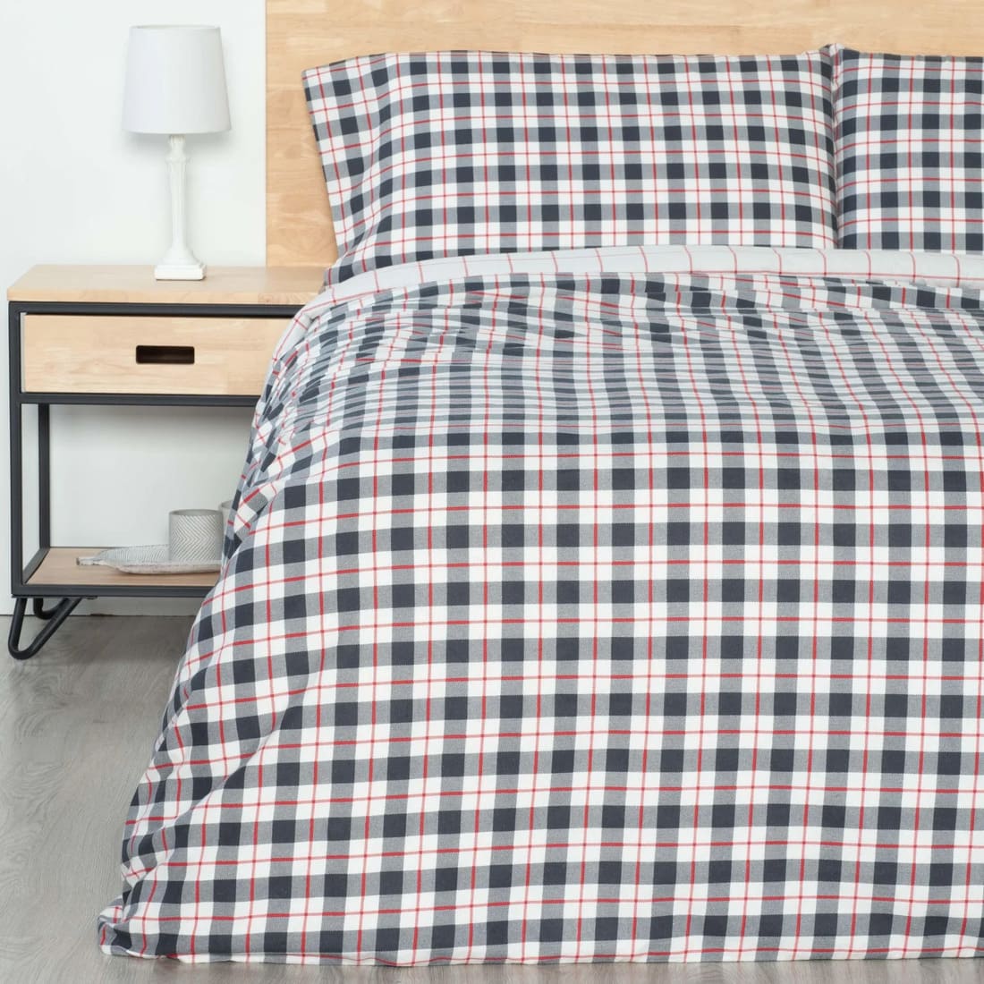 Funda Nórdica de Franela 3 Piezas Cama 135 cm TEX Tartan London HOME Blanco