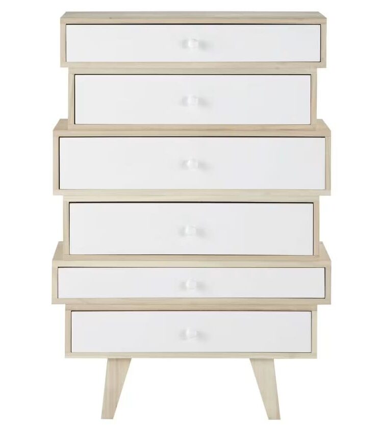 Maisons Du Monde Spring - Cajonera escandinava con 6 cajones de paulonia blanca