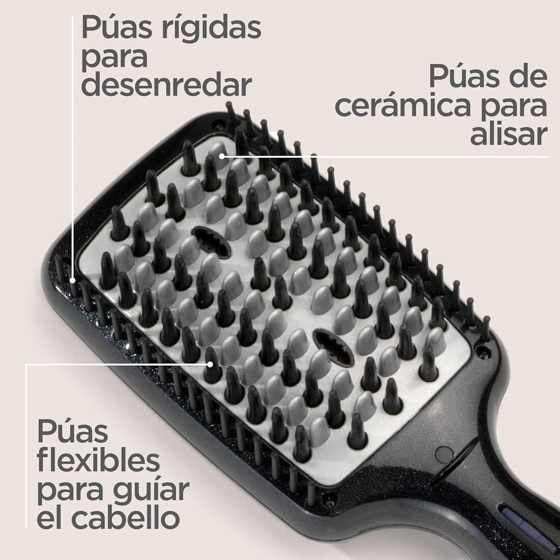 Cepillo alisador - Babyliss Liss Brush 3D HSB101E, Doble generador de iones, 3 tipos de púas