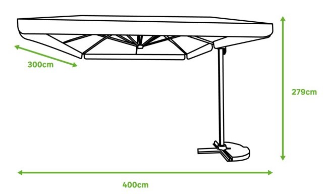 Parasol excéntrico rectangular Lagos de aluminio antracita 300x400 cm