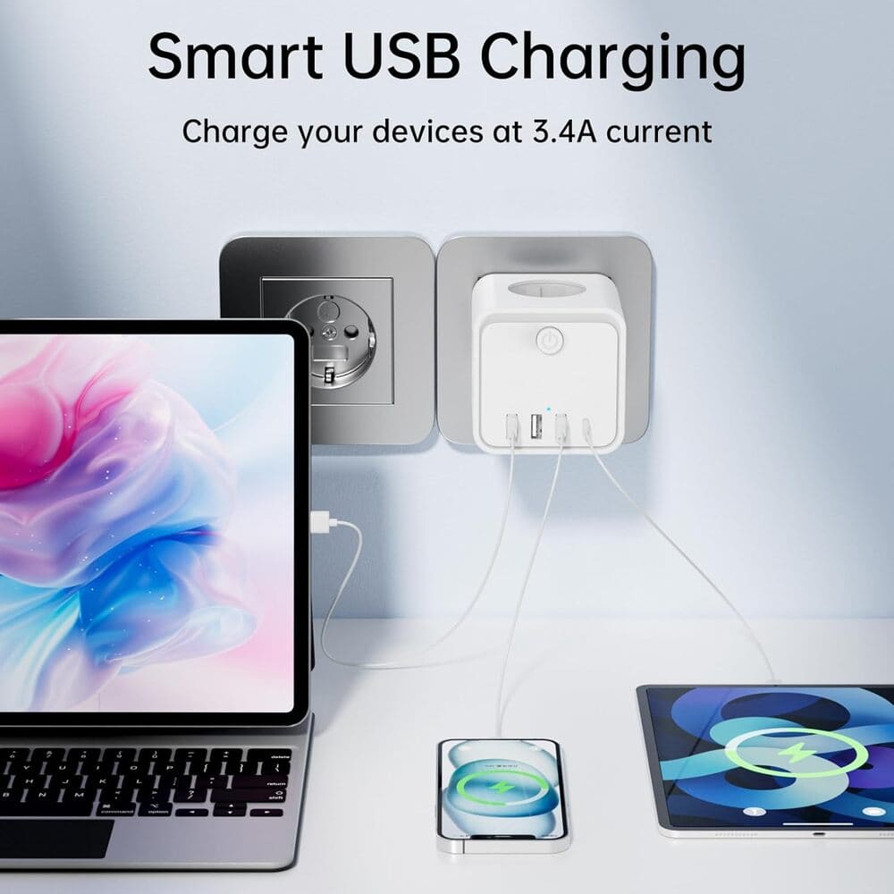 Cubo Enchufe USB 7 en 1，Ladron Enchufes Plano Múltiple con 3 Tomas de Amazon