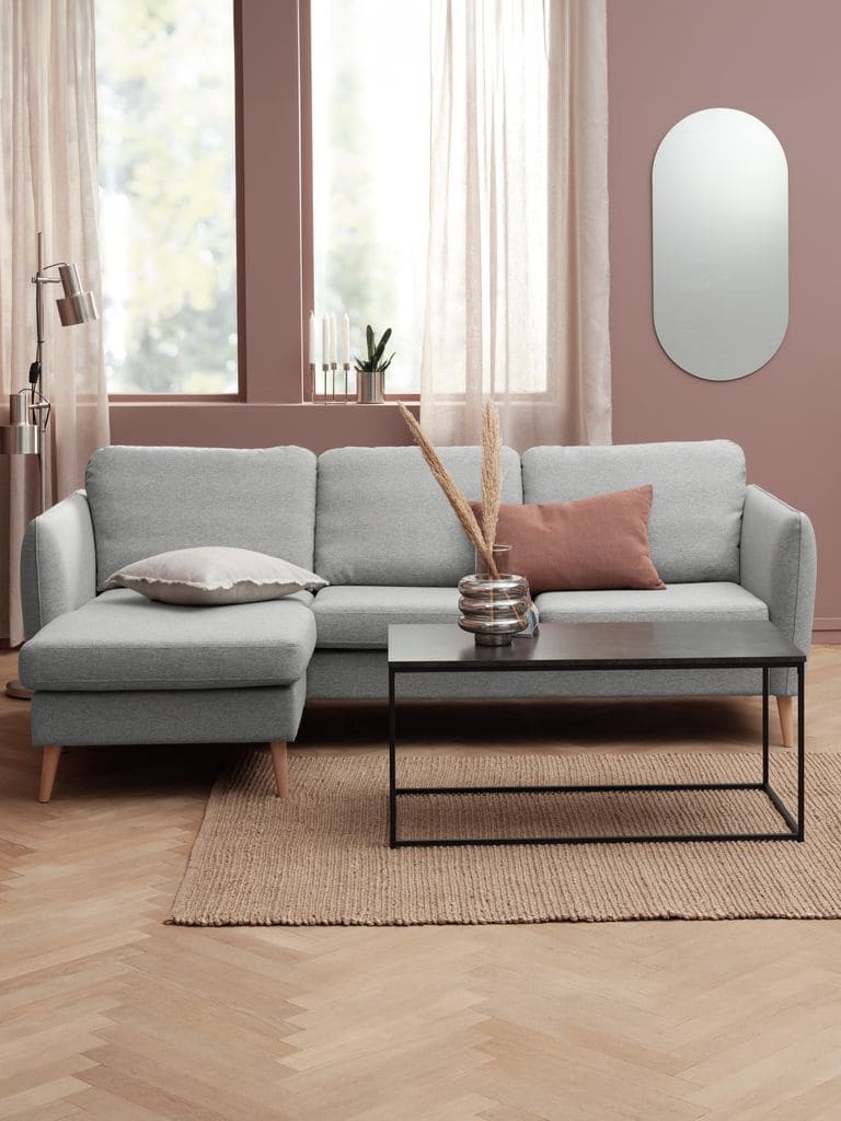 Sofá AARHUS chaise longue tela gris claro