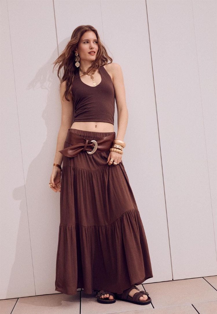 Stradivarius Falda midi boho