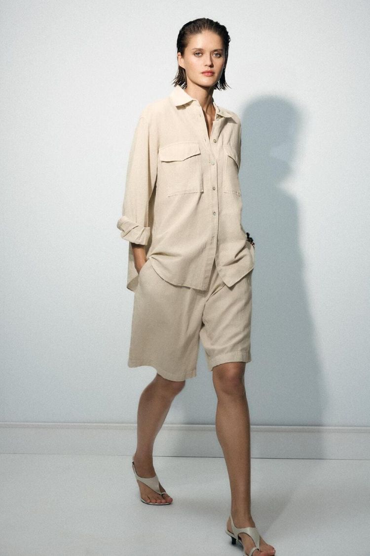 ZARA BERMUDA PINZAS CON LINO ZW COLLECTION