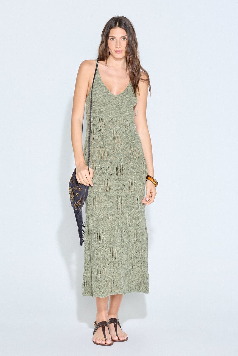 Vestido de punto calado verde Slowlove