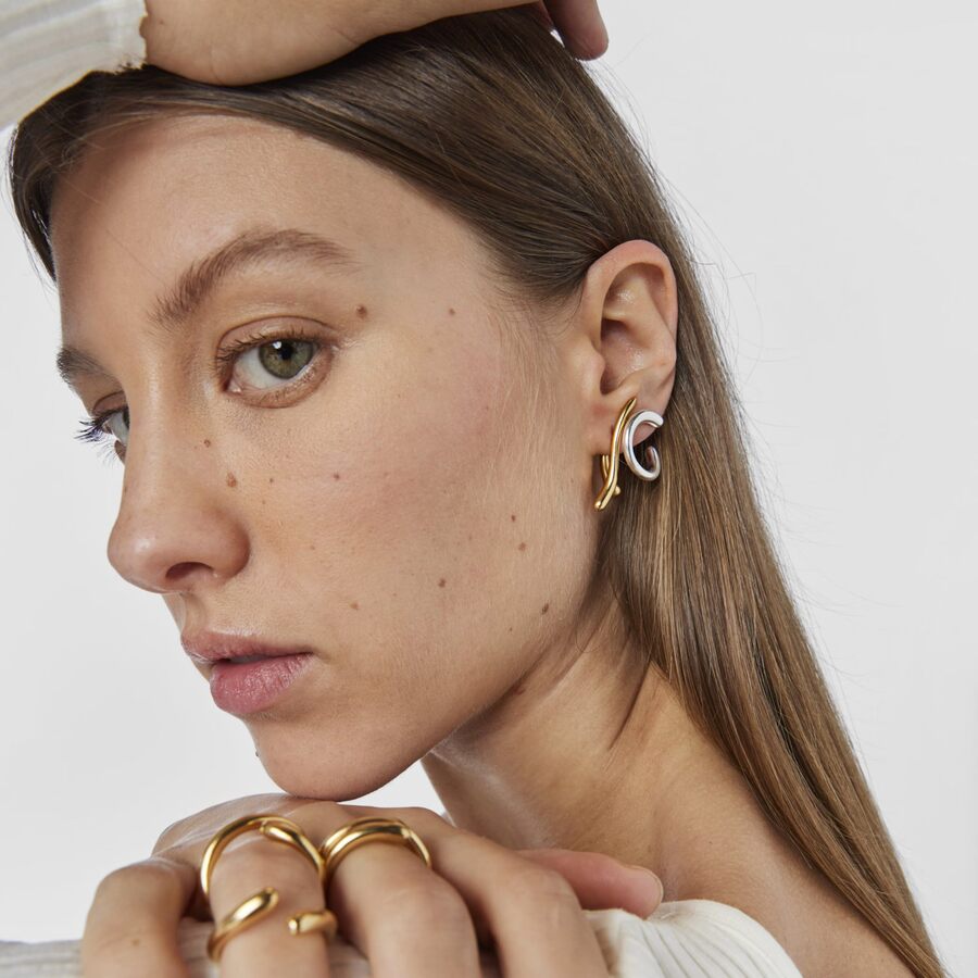 Pendientes con baño de oro 18 kt sobre plata doble onda New Hav