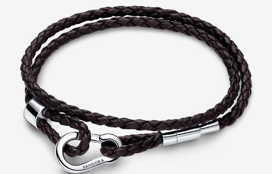 Pulsera Pandora Moments en Cuero Trenzado Doble Marrón de Pandora