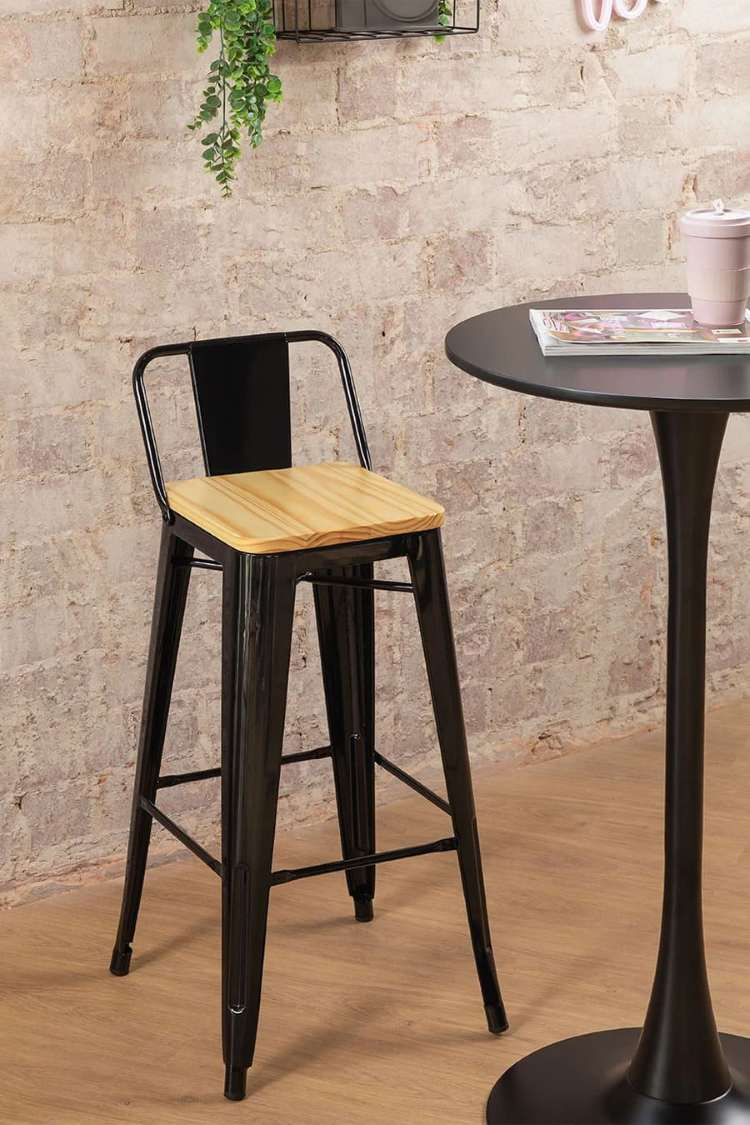 Taburete Alto con Respaldo en Acero (75 cm) LIX Madera