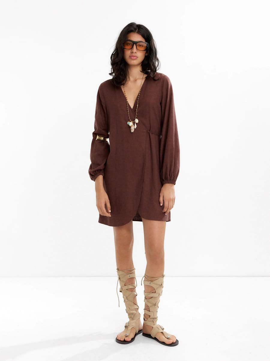 Parfois Vestido cruzado mezcla de lino