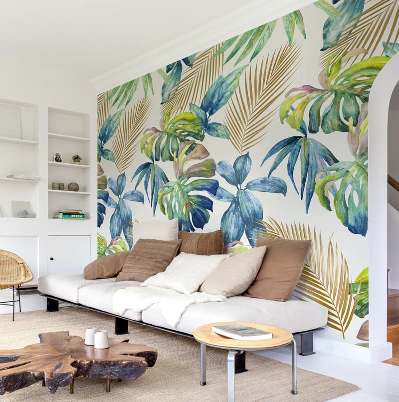 Mural TNT liso lavable naturaleza Palma azul multicolor de Leroy Merlin