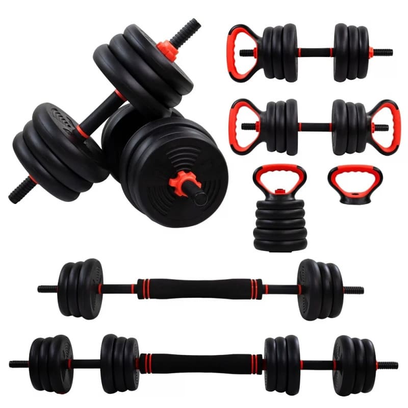 Par de mancuernas 20kg ajustables (60-110 cm) con accesorios de pesas rusas de Decathlon