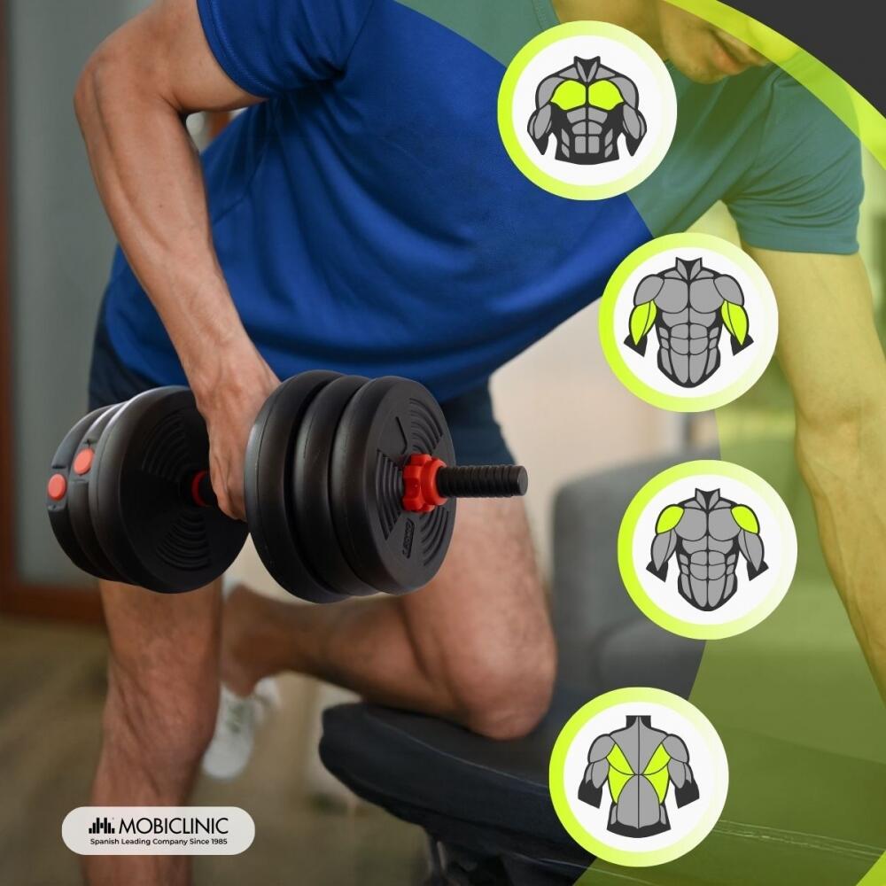 Par de mancuernas 20kg ajustables (60-110 cm) con accesorios de pesas rusas de Decathlon